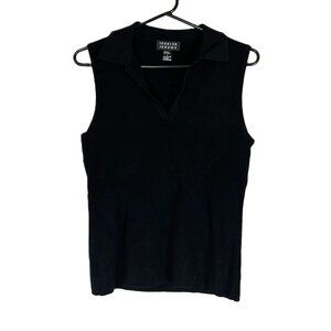 Spenser Jeremy Silk Sweater Vest Collared Ribbed Black L